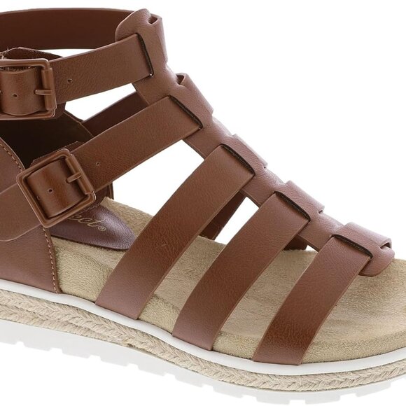 Women's Wedge Sandals Faux Leather 8, Gladiator Style, Espadrille Platform - Picture 1 of 6